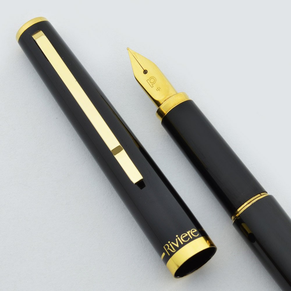 Platinum Riviere Fountain Pen - 1980s, Black w Gold Trim, Gold